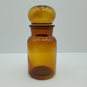 Large Amber Apothecary Jar Bubble Lid Glass Canister Storage Container